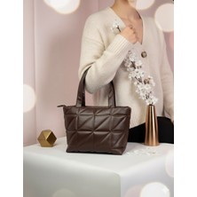 Addy Puffy Geometrik Baget Kahverengi Kadın Omuz ve El Çantası