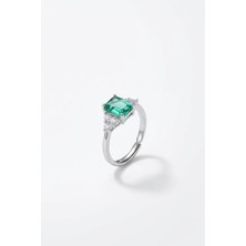 Pukka Accessories Kadın Yeşil Taşlı Çelik Yüzük – Baget Kesim Parlak Taşlı Lüks Minimal Tasarım