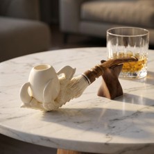 Goldenlight Meerschaum El Oyma Lületaşı Pipo | Kartal Pençesinde Yumurta Figürü | Akrilik Ağızlık | 16,8 cm