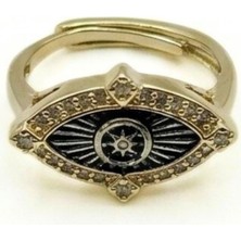 Pukka Accessories Kadın Çelik Nazar Göz Yüzük – Lacivert Detaylı Taşlı Ayarlanabilir Lüks Tasarım - Kadın Yüzük