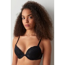 Penti Siyah Wowbra Dantel Detaylı Destekli Push Up Sütyen