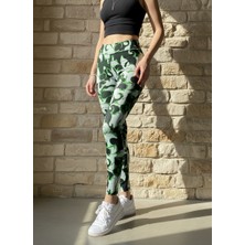 Miyalon Kadın Slim Fit Dar Kesim Yüksek Bel Scuba Kumaş Desenli Tayt