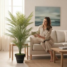 Erhan Flowers Yapay Areka Ağacı Palmiye Ağacı Salon Bitkisi Yapay Areka 130 cm 20 Yaprak Siyah Plastik Saksı