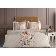 Dantela Bohem Nakışlı Pamuk Saten Çift Kişilik Nevresim Takımı -Bej