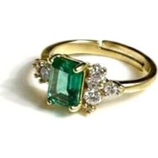 Pukka Accessories Kadın Yeşil Baget Taşlı Çelik Yüzük – Parlak Detaylı Ayarlanabilir Lüks Minimal Takı