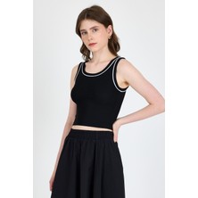 Rays Siyah Şerit Detaylı Örme Crop Atlet 1049