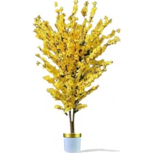 160 cm Sarı Bahar Dalı Yapay Ağaç 81 Dal Beyaz Gold Saksı