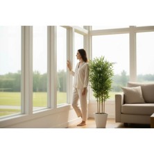 Erhan Flowers Yapay Bambu Ağaç 150 cm 6 Dallı Yogun Yaprak Luna Beyaz Saksı