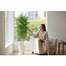 Erhan Flowers Yapay Bambu Ağaç 170 cm 6 Dallı Yogun Yaprak Lilyum Beyaz Saksı