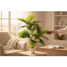 Erhan Flowers Yapay Çiçek Areka Palmiye Ağacı 100 cm Salon Çiçeği Yapay Bitki Saksı Beyaz Plastik
