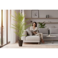 Erhan Flowers Yapay Areka Ağacı Palmiye Ağacı Salon Bitkisi Yapay Areka 130 cm 20 Yaprak Siyah Lilyum Saksı