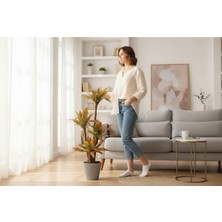 Erhan Flowers 150 cm Yapay Kırmızı Yuka Ağaç Beyaz Luna Saksı