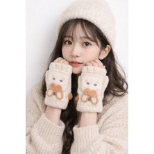 Gigi Giyim Tavşan Desenli Kapaklı Kız Çocuk Peluş Parmaksız Eldiven