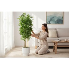 Erhan Flowers Yapay Bambu Ağaç 170 cm 6 Dallı Yogun Yaprak Vega Beyaz Saksı
