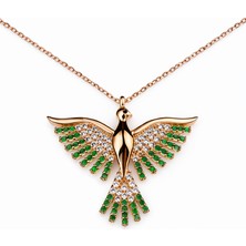Angelviva 925 Ayar Gümüş Rose Kaplama Yeşil Zirkon Taşlı Anka Kuşu Kadın Kolye | Şık Doğum Günü, Yıldönümü, Sevgililer Günü Hediyesi 45 cm