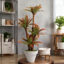 Erhan Flowers 150 cm Yapay Kırmızı Yuka Ağaç Beyaz Plastik Saksı