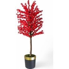 Yapay Kırmızı Bahar Dalı Agacı 180 cm Siyah Gold Saksı