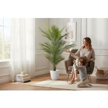 Erhan Flowers Yapay Areka Ağacı Palmiye Ağacı Salon Bitkisi Yapay Areka 130 cm 20 Yaprak Beyaz Lilyum Saksı