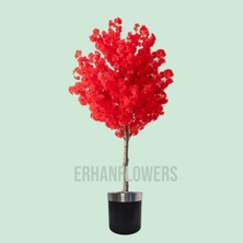 Yapay Ağaç Japon Kiraz Çiçeği Bahardalı Ağacı Galvaniz Saksıda Kırmızı Renkli 150 cm