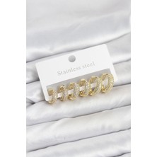 Clariss 316L Çelik Gold Renk Zirkon Taşlı Halka Küpe Seti