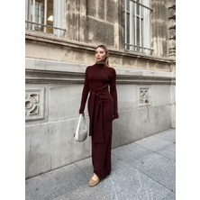 Trendparis Belden Bağlamalı Fitilli Uzun Triko Elbise
