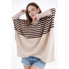 Missruba Kadın Yırtmaçlı Krem Panço Kazak CP0001