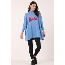 Missruba Kadın Mavi Yırtmaçlı Barbie Triko Panço - BP0001