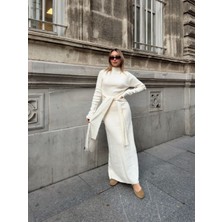 Trendparis Belden Bağlamalı Fitilli Uzun Triko Elbise