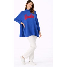 Missruba Kadın Saks Yırtmaçlı Triko Panço - BP0001