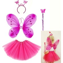 Skygo Fuşya Kelebek Kostümü - Fuşya Kelebek Kostüm Aksesuar Seti 4 Parça
