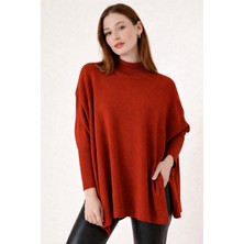 Missruba Kadın Yırtmaçlı Kiremit Panço Kazak DP0001