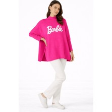 Missruba Kadın Fuşya Yırtmaçlı Barbie Triko Panço - BP0001