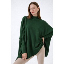 Missruba Kadın Yırtmaçlı Zümrüt Panço Kazak DP0001