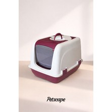 Petscape Kapaklı Kapalı Kedi Tuvaleti Koku Kontrollü Kedi Kumu Kabı Wc - Bordo