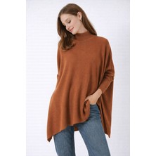 Missruba Kadın Yırtmaçlı Taba Panço Kazak DP0001