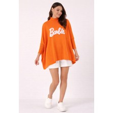 Missruba Kadın Oranj Yırtmaçlı Barbie Triko Panço