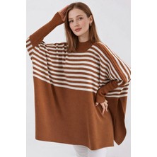 Missruba Kadın Yırtmaçlı Taba Panço Kazak CP0001