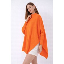 Missruba Kadın Yırtmaçlı Oranj Panço Kazak DP0001