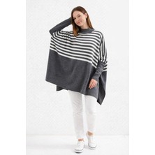 Missruba Kadın Yırtmaçlı Füme Panço Kazak CP0001