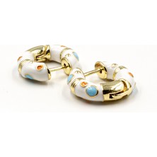 Sose Moda Mineli Renkli Detaylı Halka Küpe - Beyaz