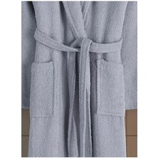 Karani Home Büyük Beden Şalyaka Cepli Gri Bornoz