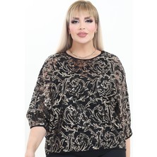 Ladies First  Büyük Beden 4028 Siyah-Altın Bluz+Bady Ikili Takım