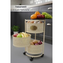 Orvila 3 Katlı Tekerlekli Tepsili Metal Sebzelik Açılır Patates Soğan Meyvelik Sepeti Raf
