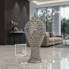 İki Yedi Konsept Bethany Gümüş Gri Renk Döküm Metal Işlemeli Büyük Boy Dekoratif Yer Vazosu 80 cm Salon Giriş Dekoru