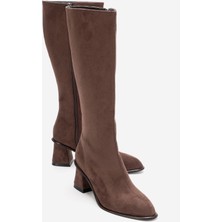 Luvi Paradis Kahverengi Süet Kadın Kalın Topuklu Çizme