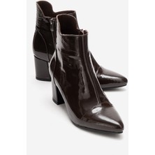 Luvi Gael Kahverengi Kırışık Rugan Hakiki Deri Kadın Kalın Topuklu Bot