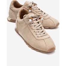 Luvi Brea Bej Süet Hakiki Deri Boncuklu Kadın Günlük Sneaker