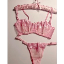 Hama Love Kadın Pembe Çiçek Işlemeli Iç Çamaşır Takımı