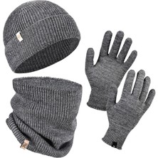Norfolk Winter Set %70 Merino Yünü Termal Bere Boyunluk ve Eldiven 3'lü Kış Seti - Gri
