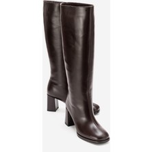 Luvi Javen Kahverengi Cilt Hakiki Deri Kadın Kalın Topuklu Çizme